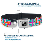 Dog Bone Black/Silver Seatbelt Buckle Collar - Weave CLOSE-UP White/Pink/Orange/Aqua