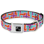 Dog Bone Black/Silver Seatbelt Buckle Collar - Weave CLOSE-UP White/Pink/Orange/Aqua