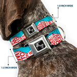 Dog Bone Seatbelt Buckle Collar - WASHINGTON Mountain Range Turquoise/White/Red