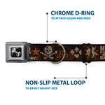 Dog Bone Black/Silver Seatbelt Buckle Collar - Western NO GUTS NO GLORY Skull and Crossbones Browns/Gray