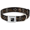 Load image into Gallery viewer, Dog Bone Black/Silver Seatbelt Buckle Collar - Western NO GUTS NO GLORY Skull and Crossbones Browns/Gray