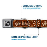 Dog Bone Black/Silver Seatbelt Buckle Collar - Western WHISKEY Heart Repeat Browns/Tan
