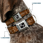 Dog Bone Black/Silver Seatbelt Buckle Collar - Western WHISKEY Star with Text Shadow Repeat Browns/Tan