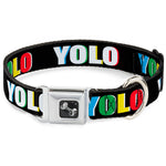 Dog Bone Seatbelt Buckle Collar - YOLO Black/Multi Color