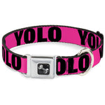 Dog Bone Seatbelt Buckle Collar - YOLO Pink/Black