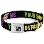 Dog Bone Seatbelt Buckle Collar - YOUR BOYFRIEND LOVES ME w/Kiss Black/Neon