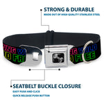 Dog Bone Seatbelt Buckle Collar - YOUNG WILD AND FREE Outline Black/Multi Neon