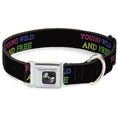 Load image into Gallery viewer, Dog Bone Seatbelt Buckle Collar - YOUNG WILD AND FREE Outline Black/Multi Neon