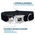 Load image into Gallery viewer, Dog Bone Black/Silver Seatbelt Buckle Collar - YAHWEH Text Navy Blue/Red