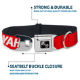 Load image into Gallery viewer, Dog Bone Black/Silver Seatbelt Buckle Collar - YAHWEH Text Red/White