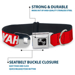 Dog Bone Black/Silver Seatbelt Buckle Collar - YAHWEH Text Red/White
