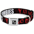 Load image into Gallery viewer, Dog Bone Seatbelt Buckle Collar - Zombies Y U NO DIE Black/White/Red