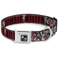 Load image into Gallery viewer, Dog Bone Seatbelt Buckle Collar - ZOMBIE KILLER w/Stacked Zombies Sketch