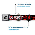 Load image into Gallery viewer, Dog Bone Seatbelt Buckle Collar - ZOMBIES RUINED THIS BELT Black/White/Red Splatter
