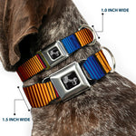 Dog Bone Seatbelt Buckle Collar - Zarape6 Vertical Stripe Gold/Blues/Black/Red