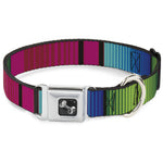 Dog Bone Seatbelt Buckle Collar - Zarape7 Vertical Pinks/Blues/Greens/Black