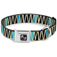 Load image into Gallery viewer, Dog Bone Seatbelt Buckle Collar - Zig Zag Doodle Cream/Black/Blues