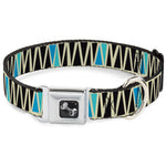Dog Bone Seatbelt Buckle Collar - Zig Zag Doodle Cream/Black/Blues