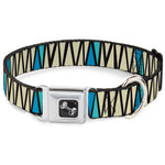 Dog Bone Seatbelt Buckle Collar - Zig Zag Doodle Black/Cream/Blues