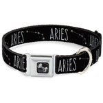 Dog Bone Seatbelt Buckle Collar - Zodiac ARIES/Constellation Black/White