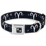 Dog Bone Seatbelt Buckle Collar - Zodiac Aries Symbol/Constellations Black/White