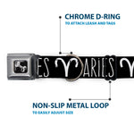 Dog Bone Seatbelt Buckle Collar - Zodiac ARIES/Symbol Black/White