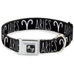 Dog Bone Seatbelt Buckle Collar - Zodiac ARIES/Symbol Black/White