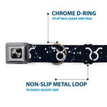 Dog Bone Seatbelt Buckle Collar - Zodiac Taurus Symbol/Constellations Black/White