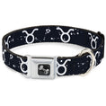 Load image into Gallery viewer, Dog Bone Seatbelt Buckle Collar - Zodiac Taurus Symbol/Constellations Black/White