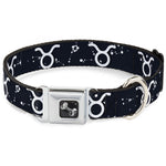 Dog Bone Seatbelt Buckle Collar - Zodiac Taurus Symbol/Constellations Black/White