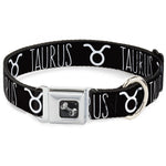 Dog Bone Seatbelt Buckle Collar - Zodiac TAURUS/Symbol Black/White
