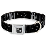 Dog Bone Seatbelt Buckle Collar - Zodiac GEMINI/Constellation Black/White