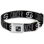 Dog Bone Seatbelt Buckle Collar - Zodiac CANCER/Symbol Black/White