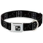 Dog Bone Seatbelt Buckle Collar - Zodiac LEO/Constellation Black/White
