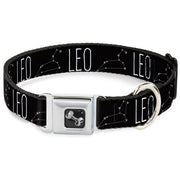 Dog Bone Seatbelt Buckle Collar - Zodiac LEO/Constellation Black/White