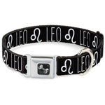 Dog Bone Seatbelt Buckle Collar - Zodiac LEO/Symbol Black/White