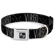 Dog Bone Seatbelt Buckle Collar - Zodiac VIRGO/Constellation Black/White