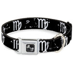 Dog Bone Seatbelt Buckle Collar - Zodiac Virgo Symbol/Constellations Black/White