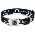 Load image into Gallery viewer, Dog Bone Seatbelt Buckle Collar - Zodiac Libra Symbol/Constellations Black/White