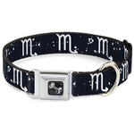 Dog Bone Seatbelt Buckle Collar - Zodiac Scorpio Symbol/Constellations Black/White