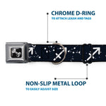 Dog Bone Black/Silver Seatbelt Buckle Collar - Zodiac Sagittarius Symbol/Constellations Black/White