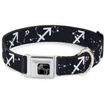 Dog Bone Black/Silver Seatbelt Buckle Collar - Zodiac Sagittarius Symbol/Constellations Black/White
