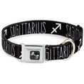 Load image into Gallery viewer, Dog Bone Seatbelt Buckle Collar - Zodiac SAGITTARIUS/Symbol Black/White
