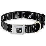 Dog Bone Seatbelt Buckle Collar - Zodiac SAGITTARIUS/Symbol Black/White