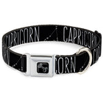 Dog Bone Black/Silver Seatbelt Buckle Collar - Zodiac CAPRICORN/Constellation Black/White