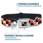 Dog Bone Seatbelt Buckle Collar - Checker Navy/Orange/White