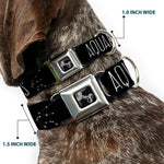 Dog Bone Black/Silver Seatbelt Buckle Collar - Zodiac AQUARIUS/Constellation Black/White