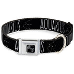 Dog Bone Black/Silver Seatbelt Buckle Collar - Zodiac AQUARIUS/Constellation Black/White