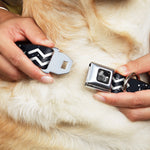 Dog Bone Black/Silver Seatbelt Buckle Collar - Zodiac Aquarius Symbol/Constellations Black/White