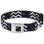 Dog Bone Black/Silver Seatbelt Buckle Collar - Zodiac Aquarius Symbol/Constellations Black/White